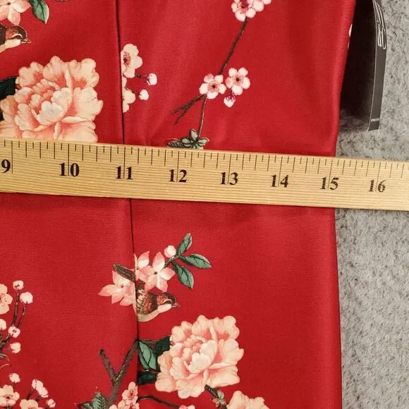 New York & Company Dress Womens Medium Tall Red Birds Floral Stretch NWT - Picture 5 of 13